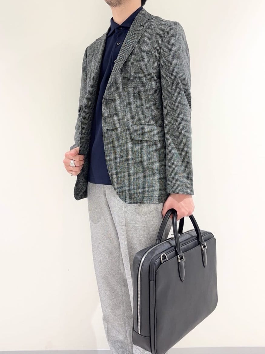 及川さんの「TAKEO KIKUCHI｜【抗菌防臭】COOL DOTS（R）ドビープリント ジャケット」を使ったコーディネート