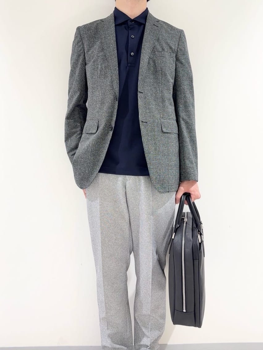 及川さんの「TAKEO KIKUCHI｜【抗菌防臭】COOL DOTS（R）ドビープリント ジャケット」を使ったコーディネート