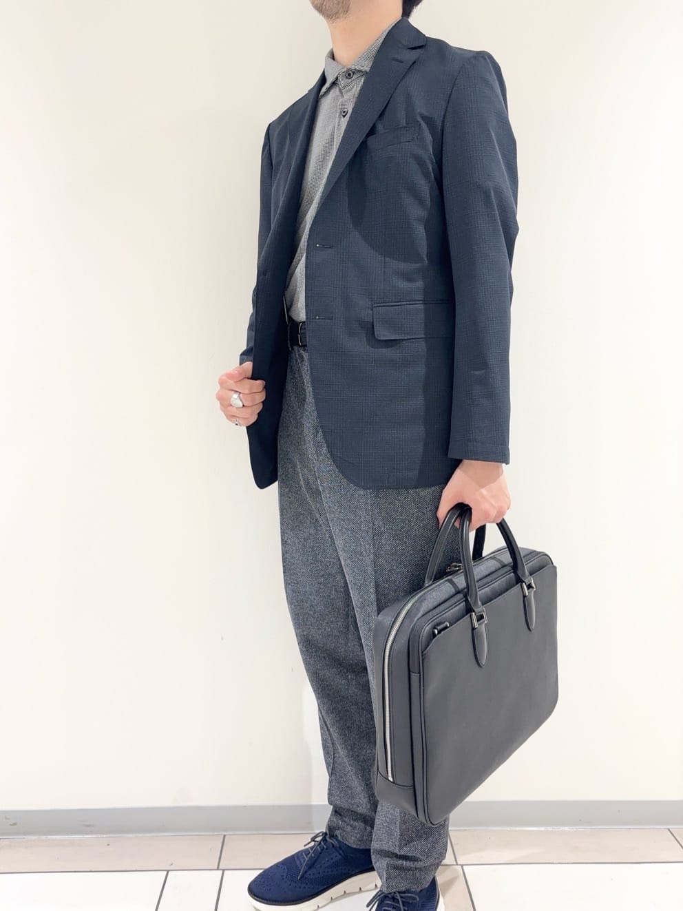 及川さんの「TAKEO KIKUCHI｜【抗菌防臭】COOL DOTS（R）ドビープリント ジャケット」を使ったコーディネート