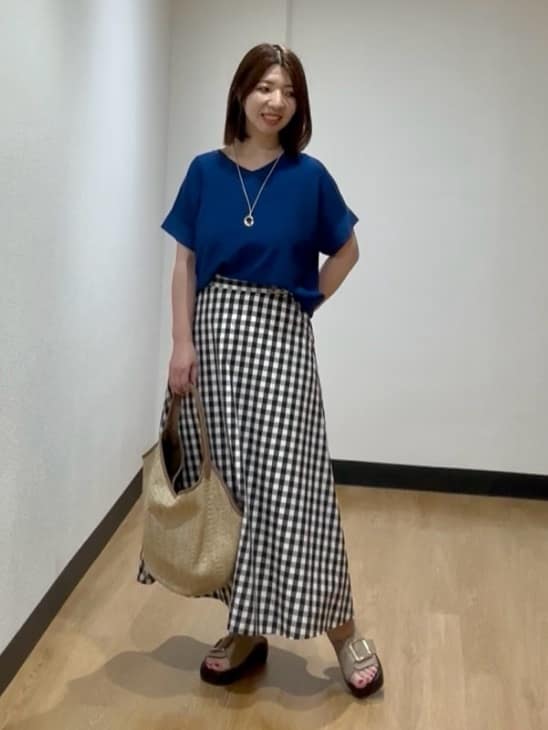 MIKIKOさんの「UNTITLED｜◆【後ろウエストゴム/洗える】ギンガムチェックAラインスカート」を使ったコーディネート
