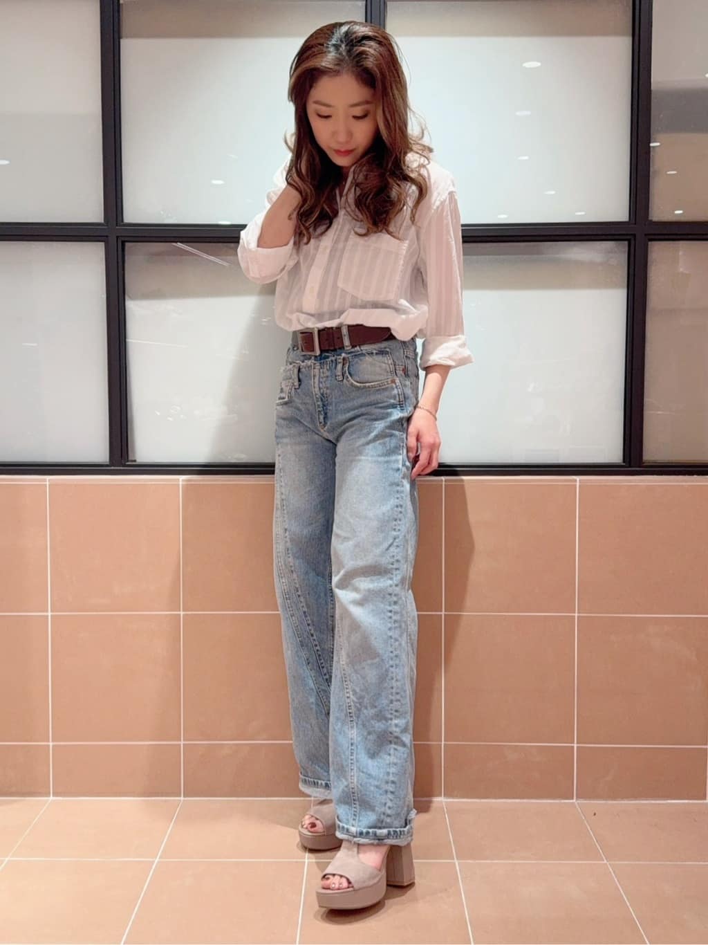 kaoriさんの「ESPERANZA｜Tストラップスクエアサンダル」を使ったコーディネート