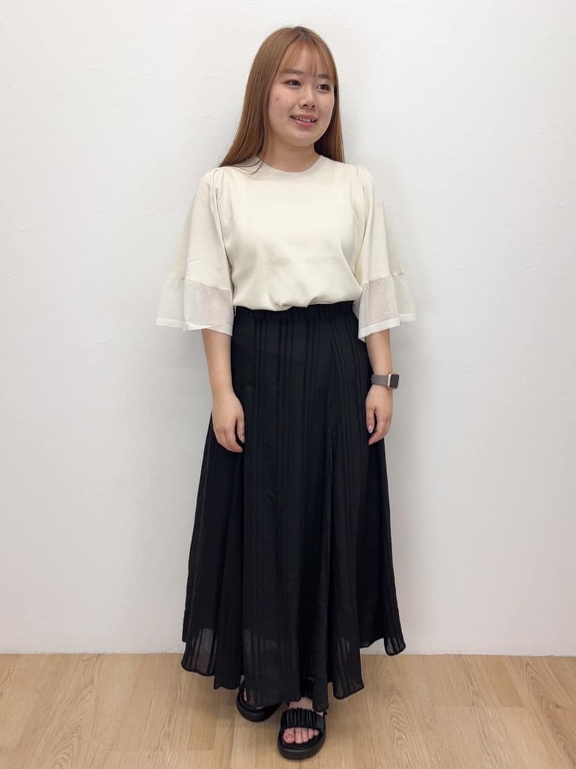 Haruさんの「OPAQUE.CLIP｜◆《5色展開》シアーフレアスリーブニット【洗濯機洗い可】」を使ったコーディネート