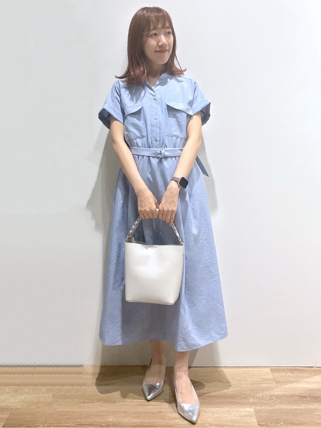 yukaさんの「OPAQUE.CLIP｜《7色展開／XS-LLサイズ》ダブルポケットスキッパーシャツワンピース【吸水速乾／防シワ／イージーア」を使ったコーディネート