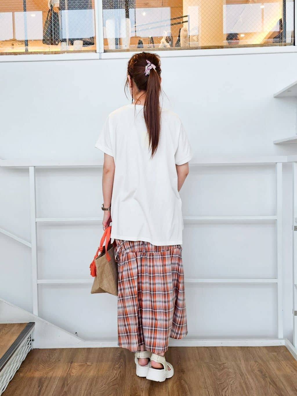 ゆゆさんの「SHOO･LA･RUE｜【S-LL】シルエットが変えられる チェック柄リボンフレアスカート」を使ったコーディネート