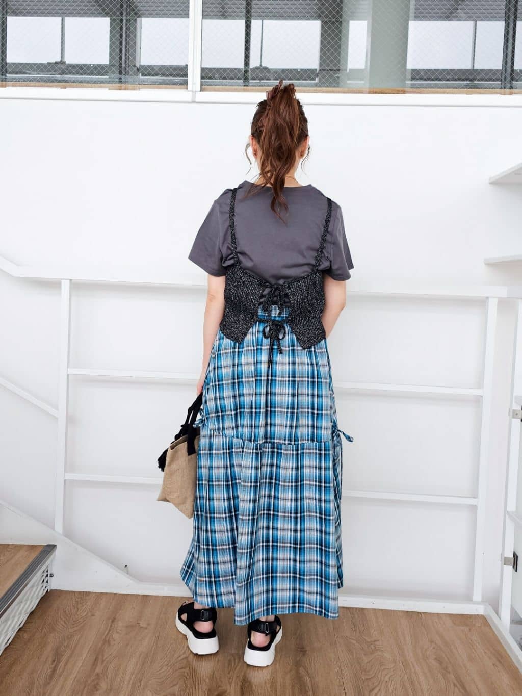 ゆゆさんの「SHOO･LA･RUE｜【S-LL】シルエットが変えられる チェック柄リボンフレアスカート」を使ったコーディネート