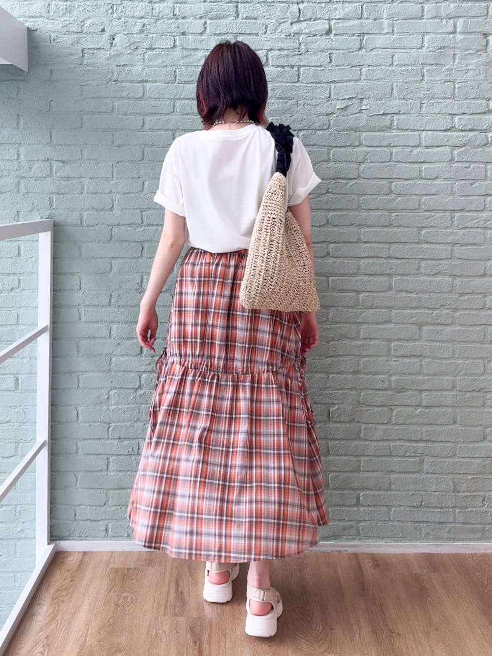 𝐜𝐡𝐢𝐤𝐚さんの「SHOO･LA･RUE｜【S-LL】シルエットが変えられる チェック柄リボンフレアスカート」を使ったコーディネート