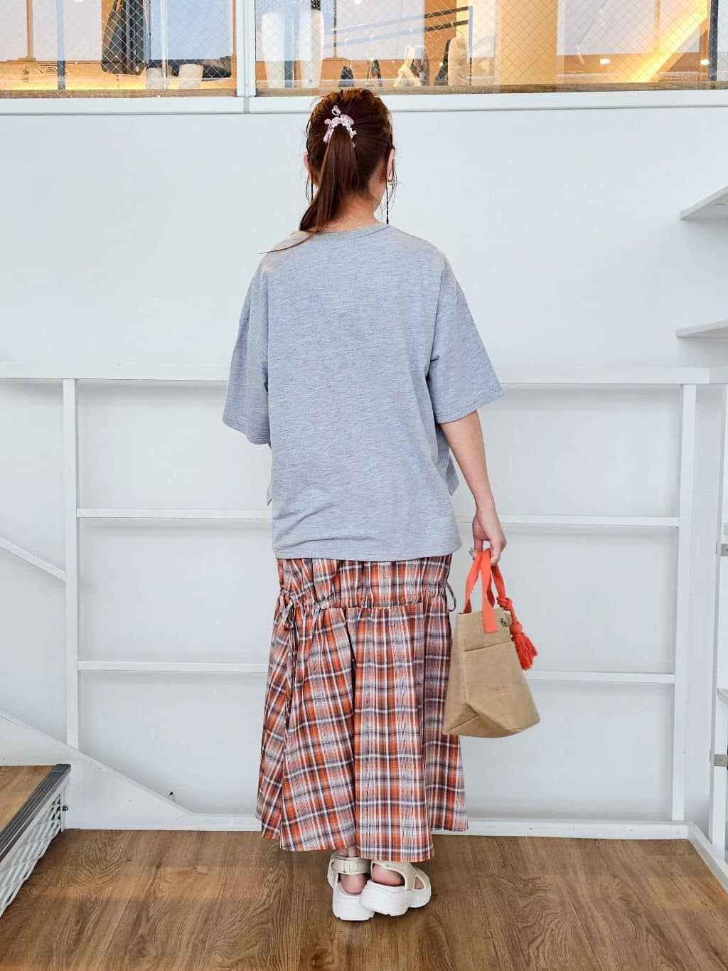 ゆゆさんの「SHOO･LA･RUE｜【S-LL】シルエットが変えられる チェック柄リボンフレアスカート」を使ったコーディネート