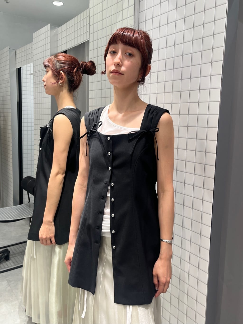 Rielさんの「CODE A｜shiny sheer pleated skirt」を使ったコーディネート