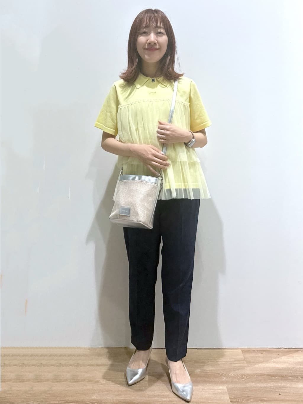 yukaさんの「OPAQUE.CLIP｜◆チュールティアードドッキングポロニット【洗濯機洗い可】」を使ったコーディネート