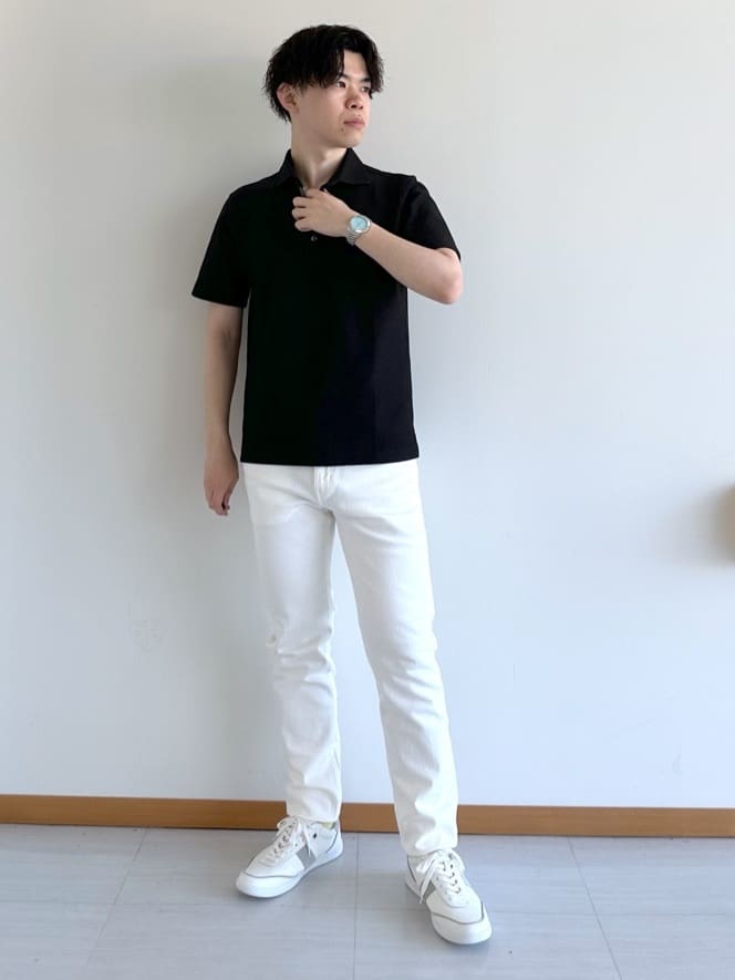 イッシーさんの「TAKEO KIKUCHI｜【抗菌防臭／9色5サイズ展開】ハニカムメランジ ポロシャツ」を使ったコーディネート