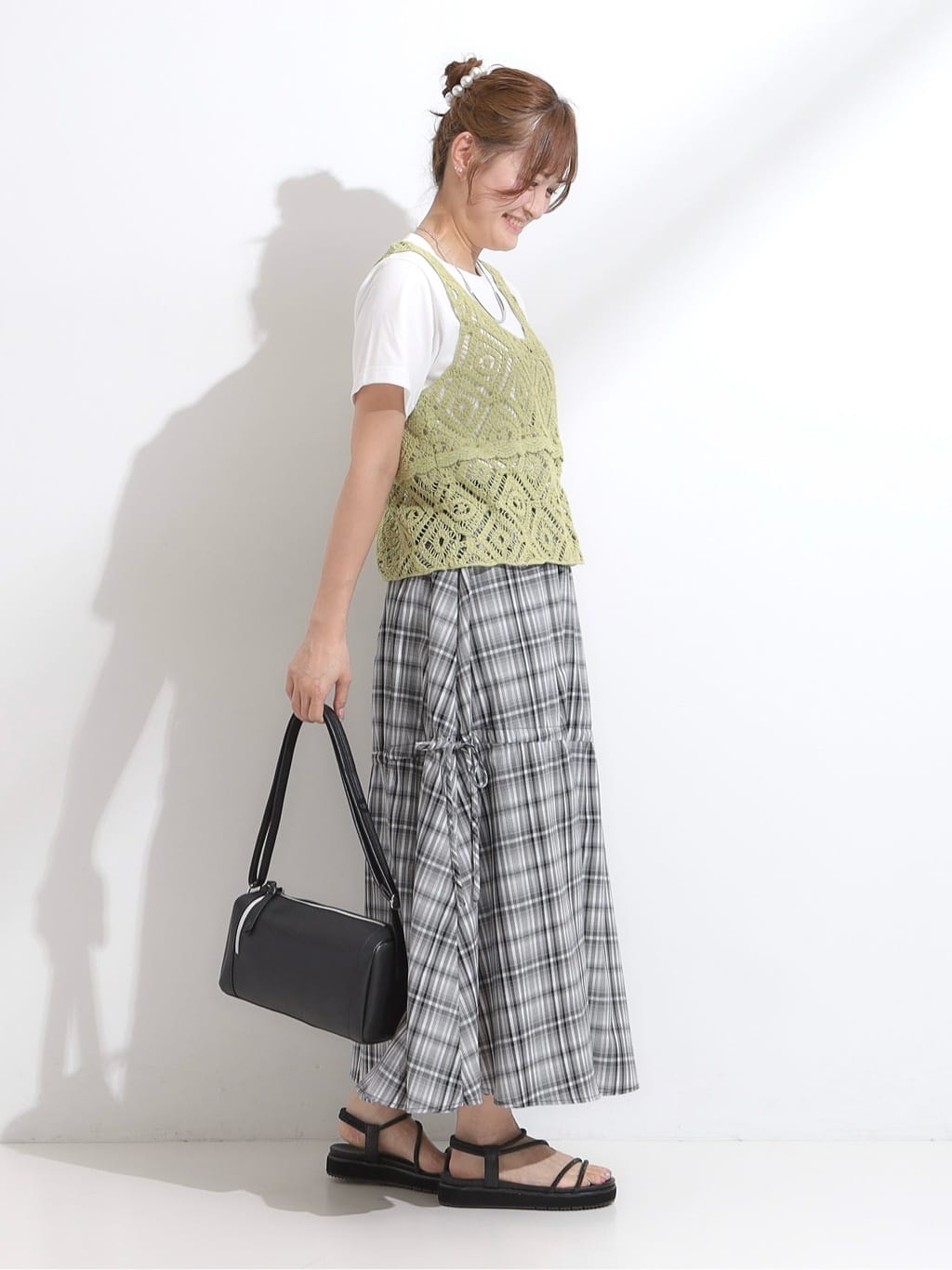 ゆゆさんの「SHOO･LA･RUE｜【S-LL】シルエットが変えられる チェック柄リボンフレアスカート」を使ったコーディネート