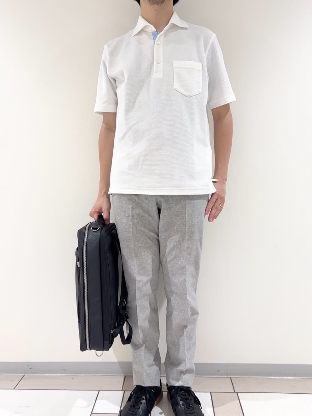 及川さんの「TAKEO KIKUCHI｜【抗菌防臭／9色5サイズ展開】ハニカムメランジ ポロシャツ」を使ったコーディネート