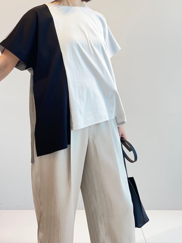 murayamaさんの「INDIVI｜【洗える／汗ジミ防止】バイカラー＆アシメヘム Tシャツ」を使ったコーディネート