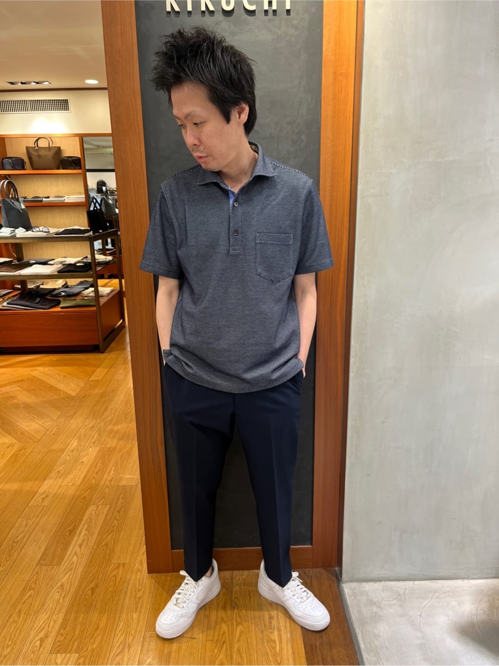 Yokochiさんの「TAKEO KIKUCHI｜【抗菌防臭／9色5サイズ展開】ハニカムメランジ ポロシャツ」を使ったコーディネート