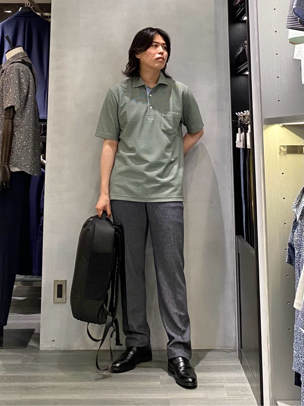 nishiさんの「TAKEO KIKUCHI｜【抗菌防臭／9色5サイズ展開】ハニカムメランジ ポロシャツ」を使ったコーディネート