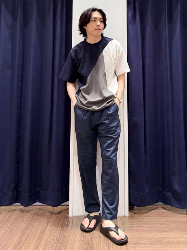 Tightさんの「THE SHOP TK｜◆アムンゼン異素材切替半袖Tシャツ」を使ったコーディネート