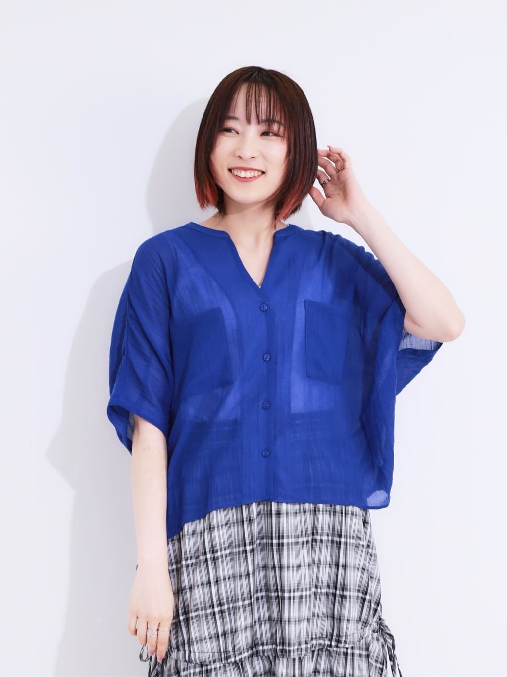 𝐜𝐡𝐢𝐤𝐚さんの「SHOO･LA･RUE｜【S-LL】シルエットが変えられる チェック柄リボンフレアスカート」を使ったコーディネート