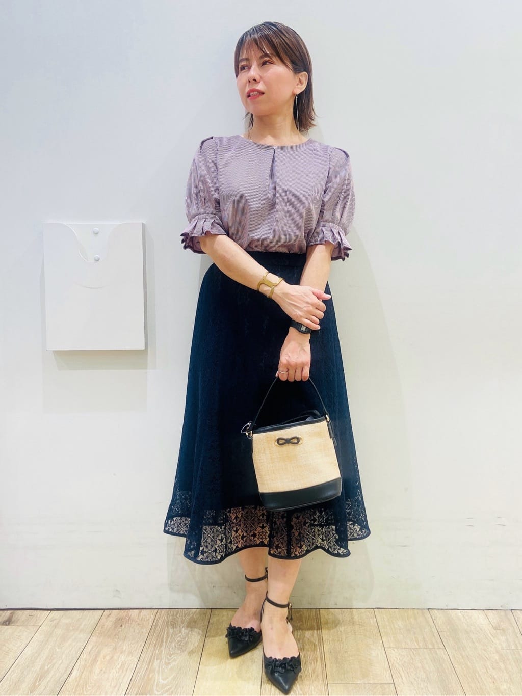 YUKOさんの「index｜ストライプジャージタックスリーブトップス【吸水速乾／洗濯機洗い可】」を使ったコーディネート