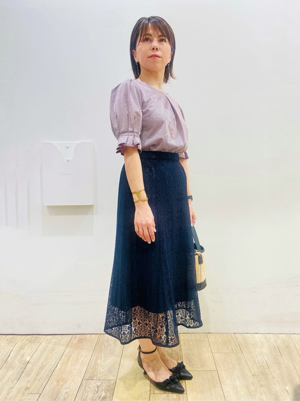 YUKOさんの「index｜ストライプジャージタックスリーブトップス【吸水速乾／洗濯機洗い可】」を使ったコーディネート