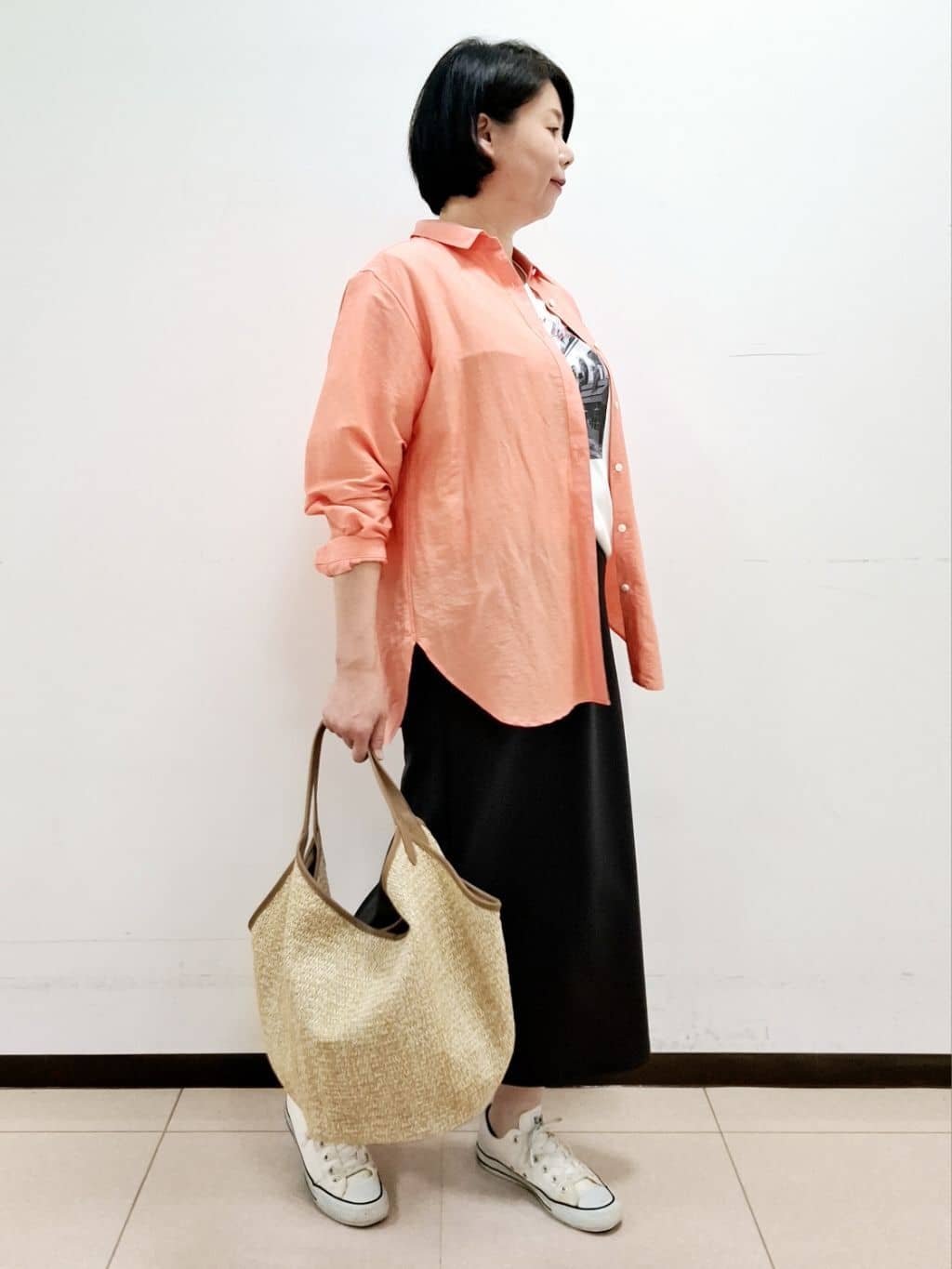 ねぎさんの「UNTITLED｜【後ろウエストゴム/ストレッチ性/オンオフ】ジャージナロースカート」を使ったコーディネート