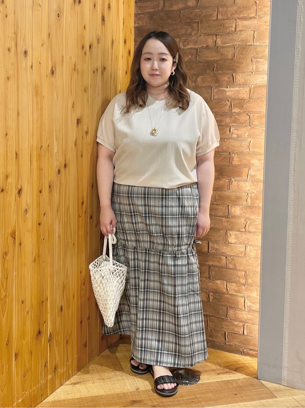 Risaさんの「SHOO･LA･RUE｜【S-LL】シルエットが変えられる チェック柄リボンフレアスカート」を使ったコーディネート