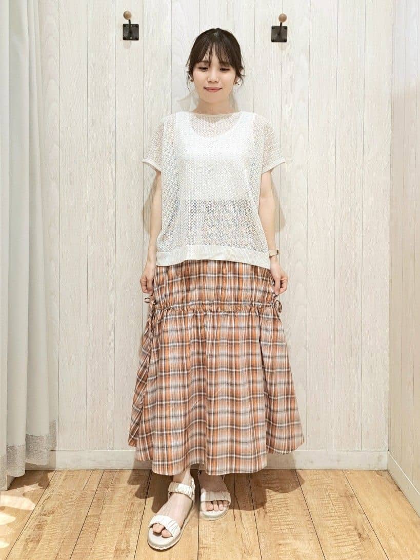 SAKIさんの「SHOO･LA･RUE｜【S-LL】シルエットが変えられる チェック柄リボンフレアスカート」を使ったコーディネート