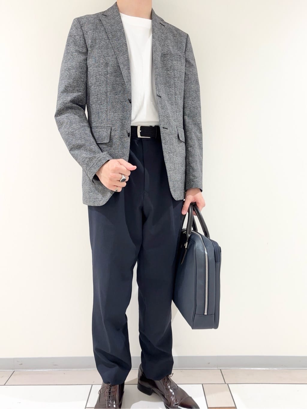 及川さんの「TAKEO KIKUCHI｜【抗菌防臭】COOL DOTS（R）ドビープリント ジャケット」を使ったコーディネート