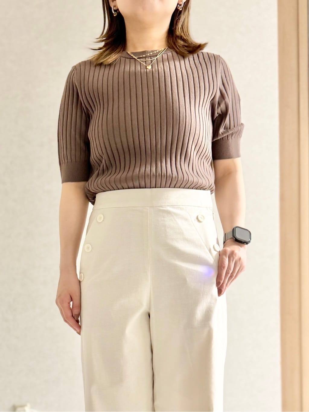 sayuさんの「UNTITLED｜◆【五分袖/タイト】コットンリネン2WAYニット」を使ったコーディネート
