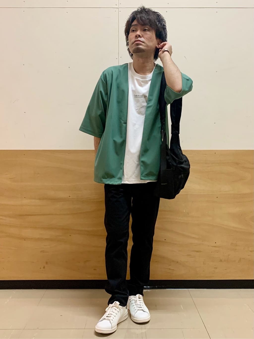 MATUさんの「THE SHOP TK｜五分袖カーディガン+半袖Tシャツセットアイテム 洗濯機OK」を使ったコーディネート
