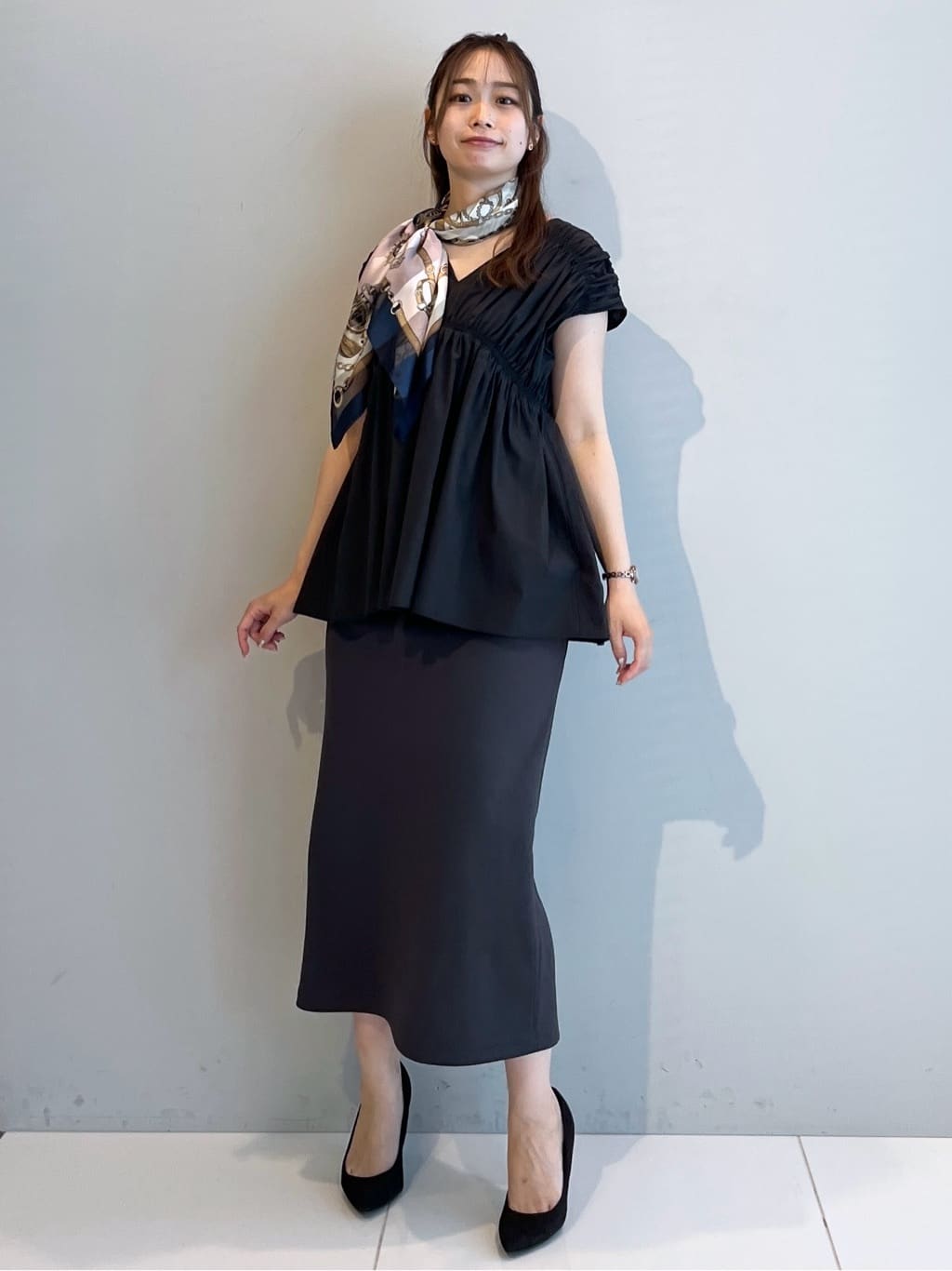 Saekoさんの「UNTITLED｜【後ろウエストゴム/ストレッチ性/オンオフ】ジャージナロースカート」を使ったコーディネート
