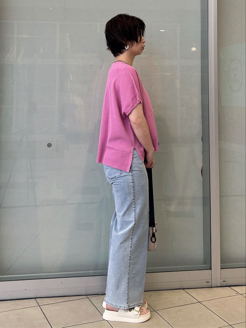 yo-koさんの「OPAQUE.CLIP｜《5色展開／S-LLサイズ》リラクシーメッシュニット【洗濯機洗い可】」を使ったコーディネート