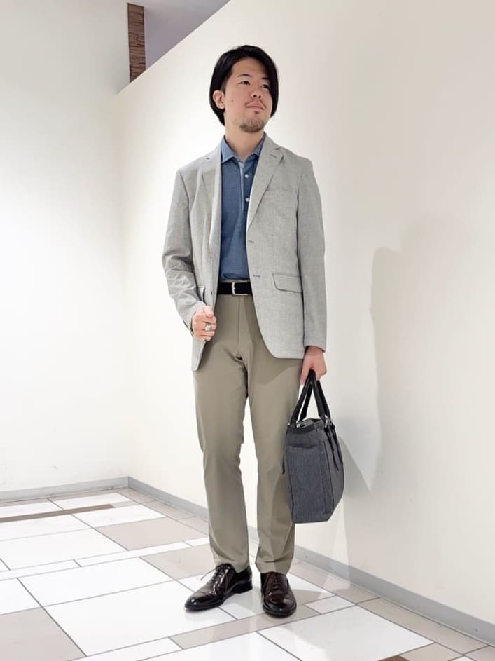 及川さんの「TAKEO KIKUCHI｜【抗菌防臭】COOL DOTS（R）ドビープリント ジャケット」を使ったコーディネート