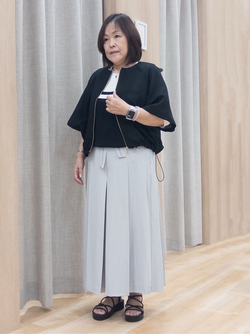 ゆみさんの「grove｜ひんやり多機能・やわらかドライタッチ五分袖プルオーバー」を使ったコーディネート