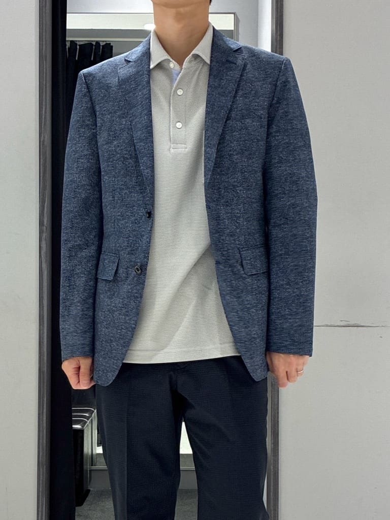 わいずみさんの「TAKEO KIKUCHI｜【抗菌防臭】COOL DOTS（R）ドビープリント ジャケット」を使ったコーディネート