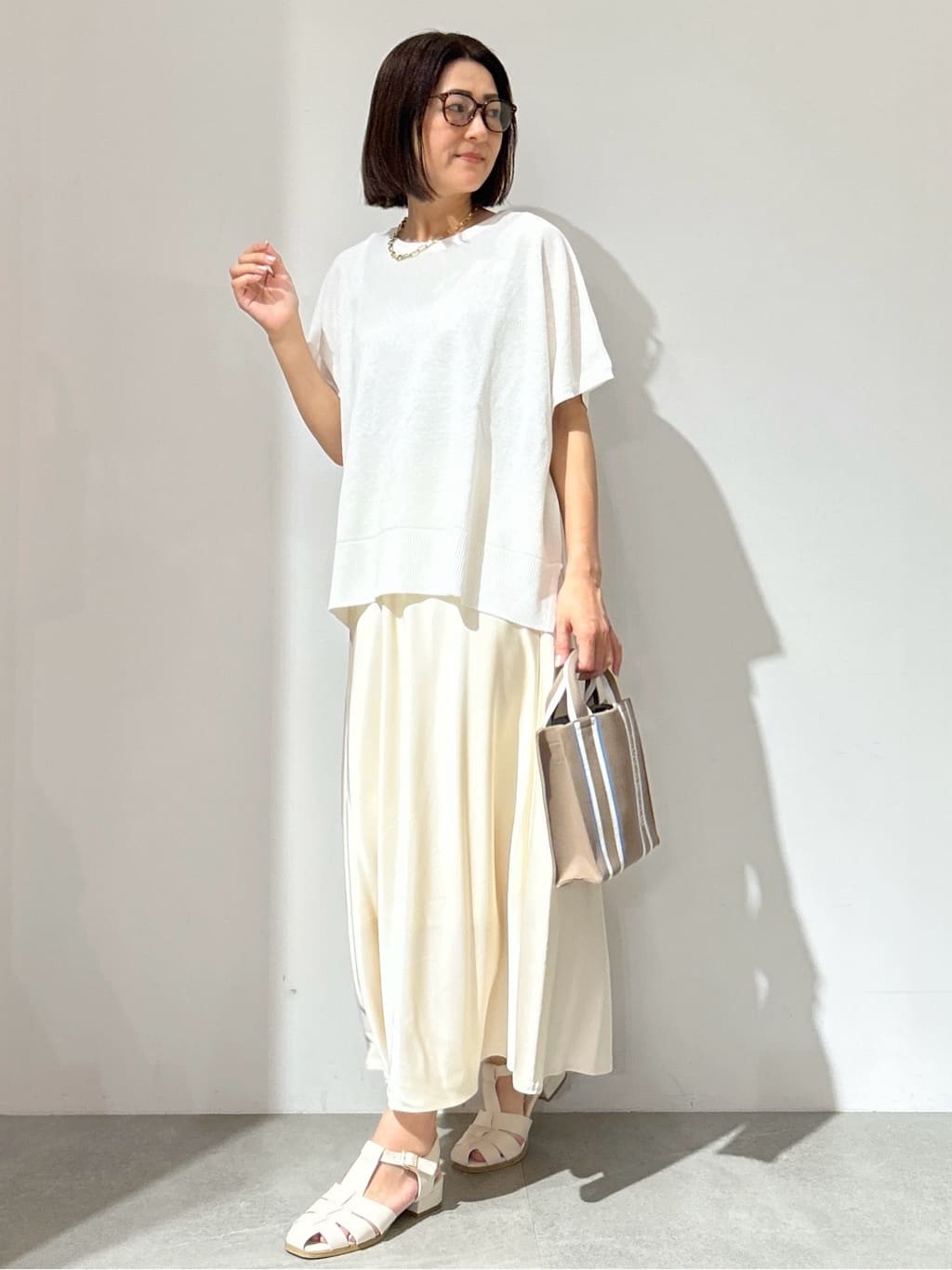 NAKAさんの「OPAQUE.CLIP｜《5色展開／S-LLサイズ》リラクシーメッシュニット【洗濯機洗い可】」を使ったコーディネート