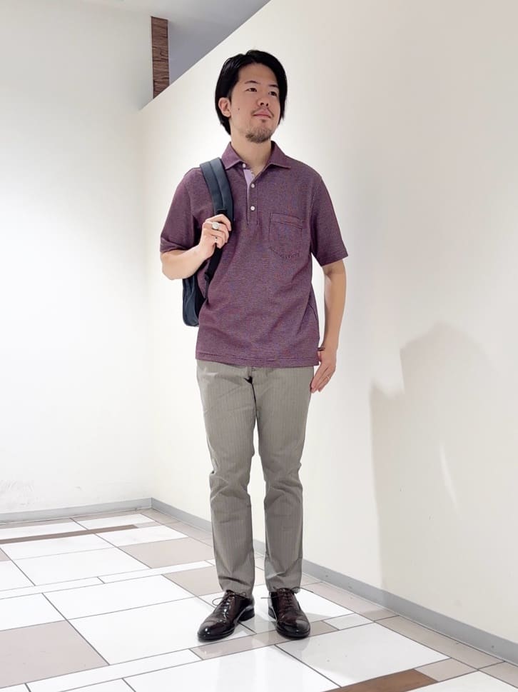 及川さんの「TAKEO KIKUCHI｜【抗菌防臭／9色5サイズ展開】ハニカムメランジ ポロシャツ」を使ったコーディネート