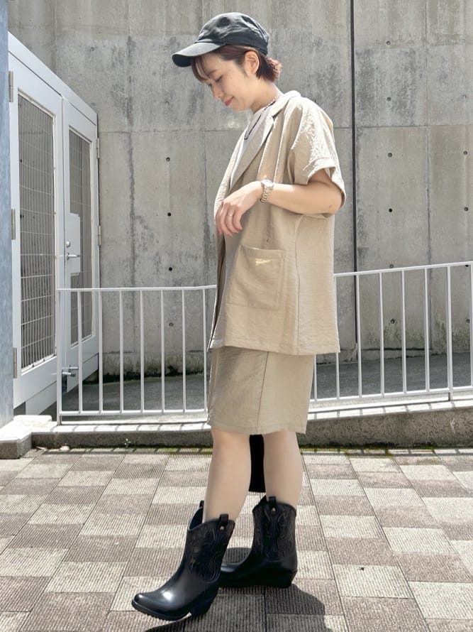 ga_riさんの「THE SHOP TK｜◆リネン混半袖テーラージャケット【洗える/セットアップ可】」を使ったコーディネート