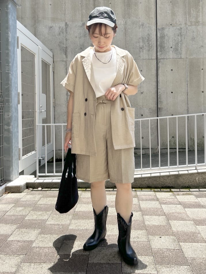 ga_riさんの「THE SHOP TK｜◆リネン混半袖テーラージャケット【洗える/セットアップ可】」を使ったコーディネート