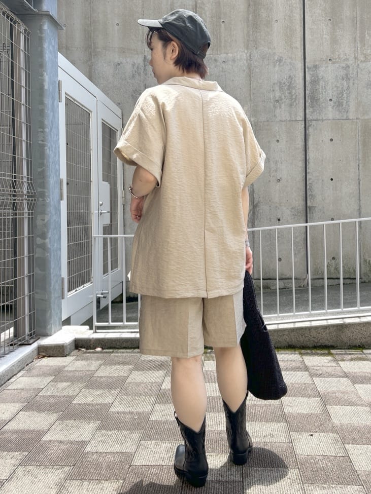 ga_riさんの「THE SHOP TK｜◆リネン混半袖テーラージャケット【洗える/セットアップ可】」を使ったコーディネート