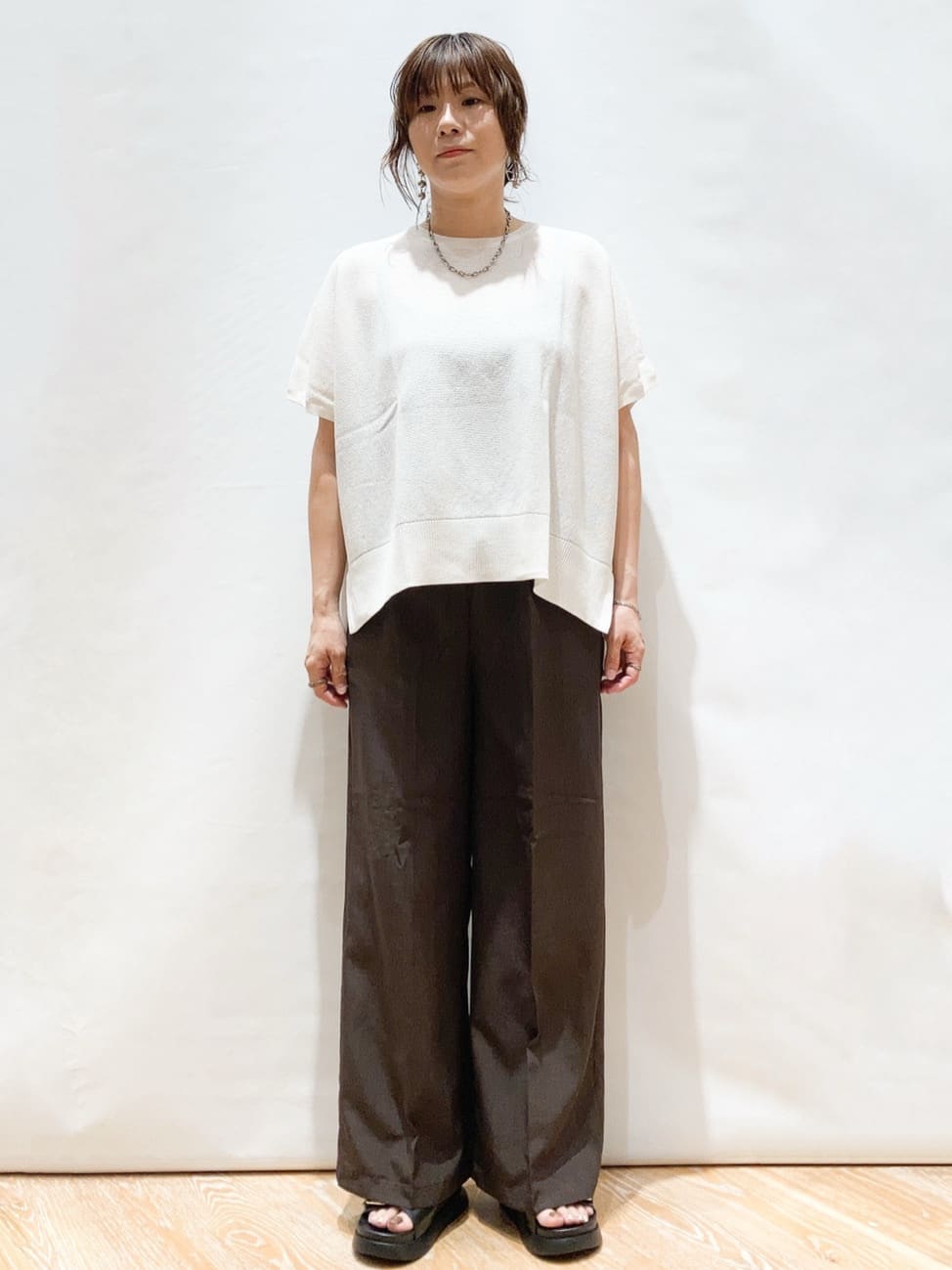 Shihoさんの「OPAQUE.CLIP｜《5色展開／S-LLサイズ》リラクシーメッシュニット【洗濯機洗い可】」を使ったコーディネート