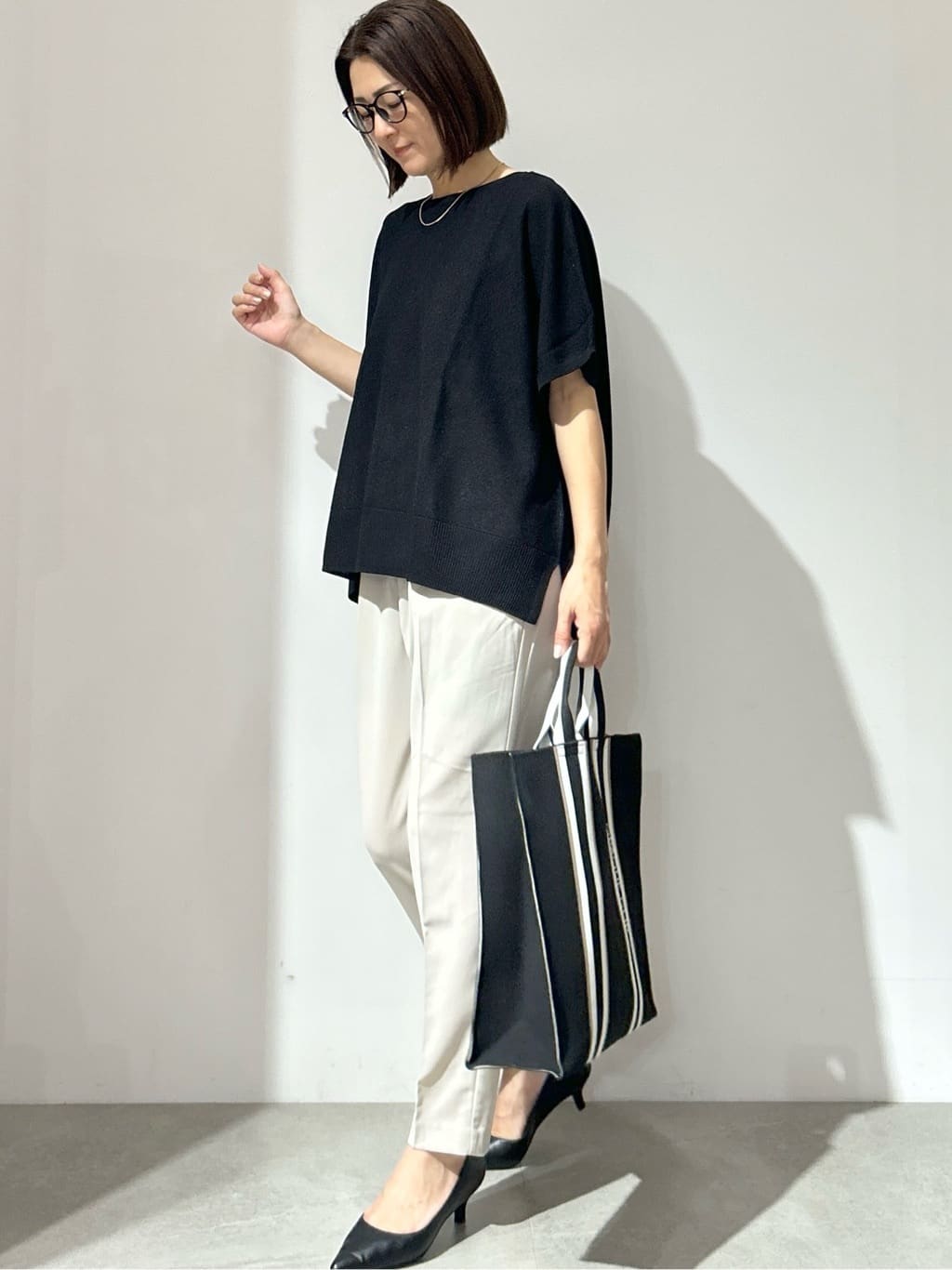 NAKAさんの「OPAQUE.CLIP｜《5色展開／S-LLサイズ》リラクシーメッシュニット【洗濯機洗い可】」を使ったコーディネート
