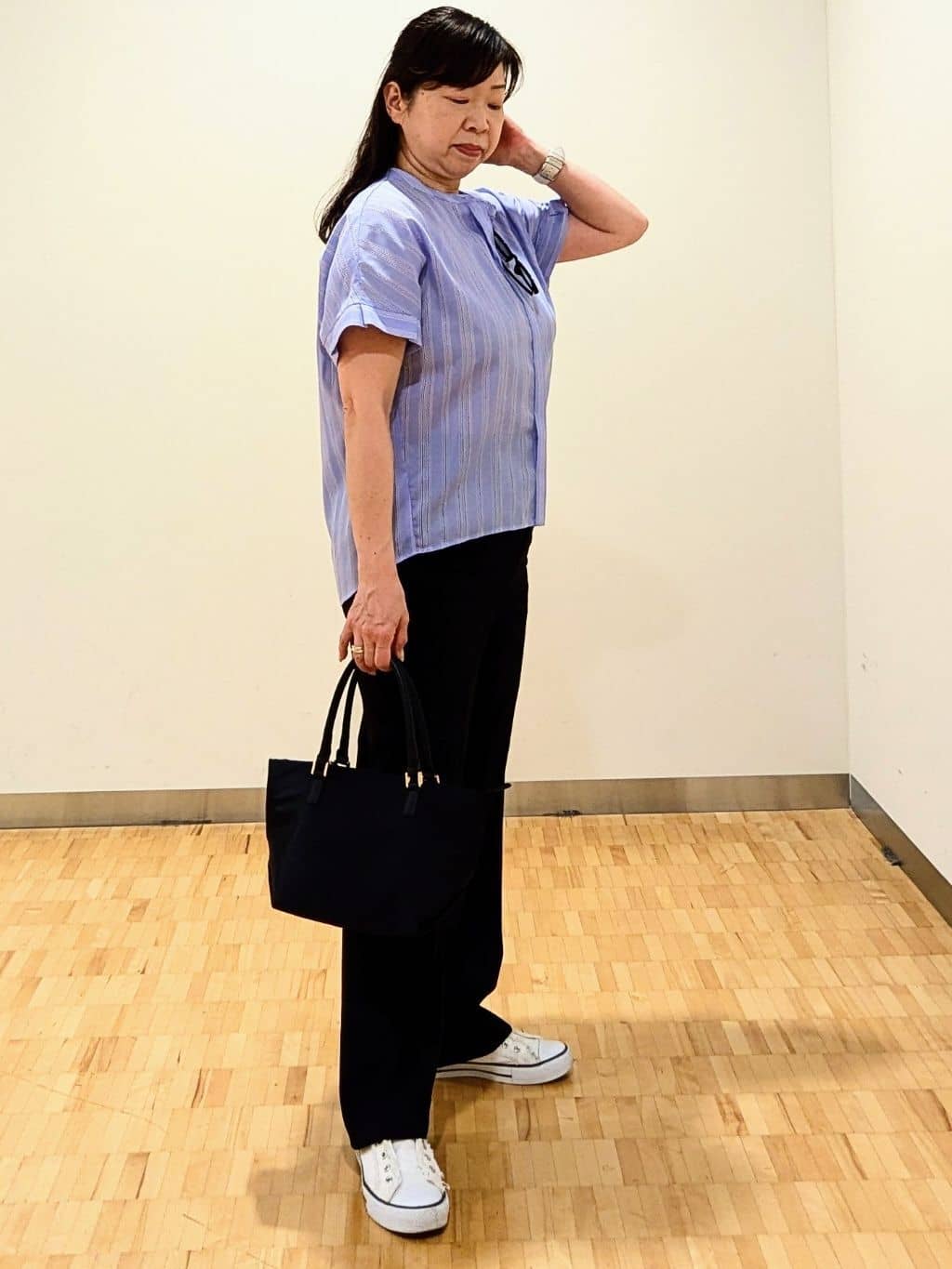 なおさんの「Reflect｜【洗える】ドビーストライプブラウス」を使ったコーディネート