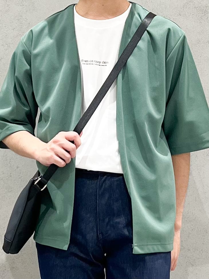 SHI-MAさんの「THE SHOP TK｜五分袖カーディガン+半袖Tシャツセットアイテム 洗濯機OK」を使ったコーディネート