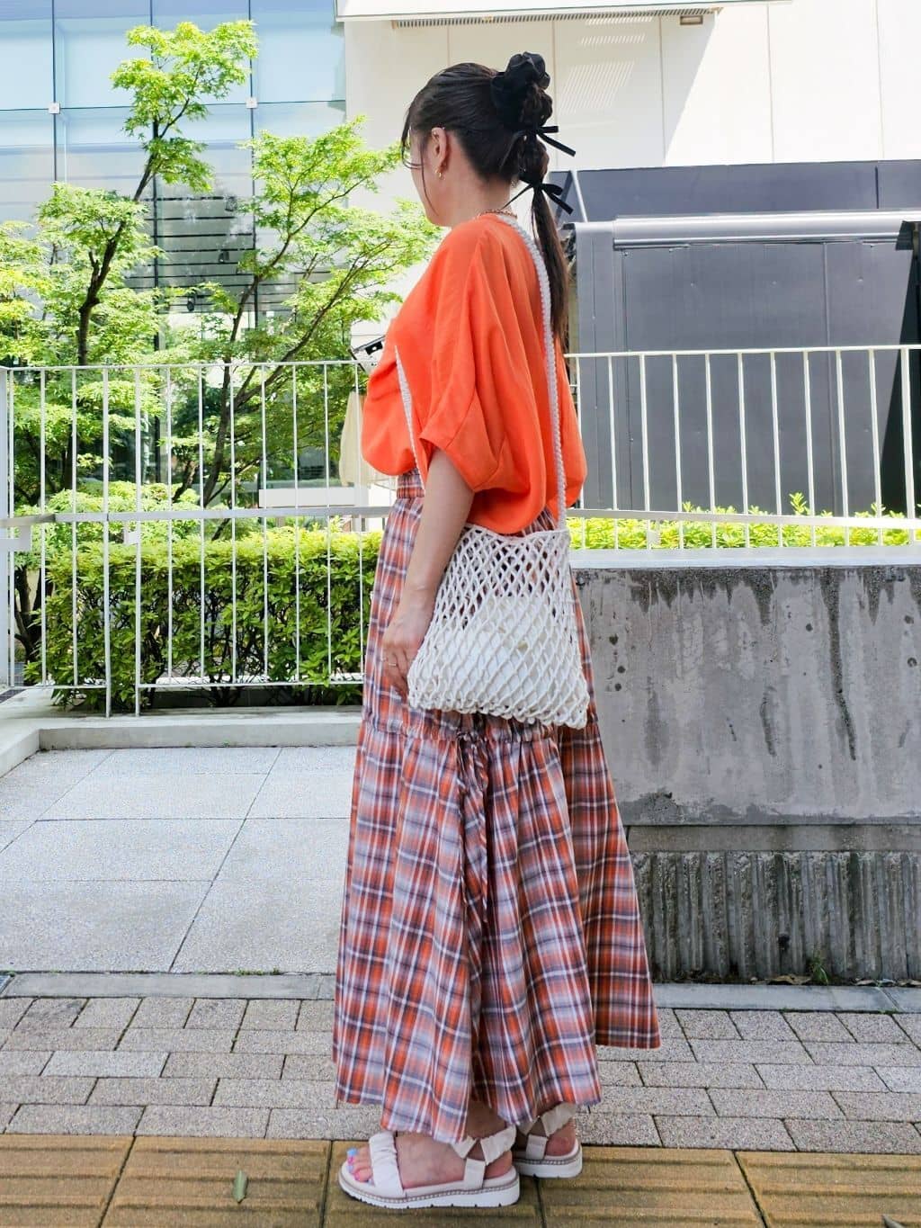 ゆゆさんの「SHOO･LA･RUE｜【S-LL】シルエットが変えられる チェック柄リボンフレアスカート」を使ったコーディネート