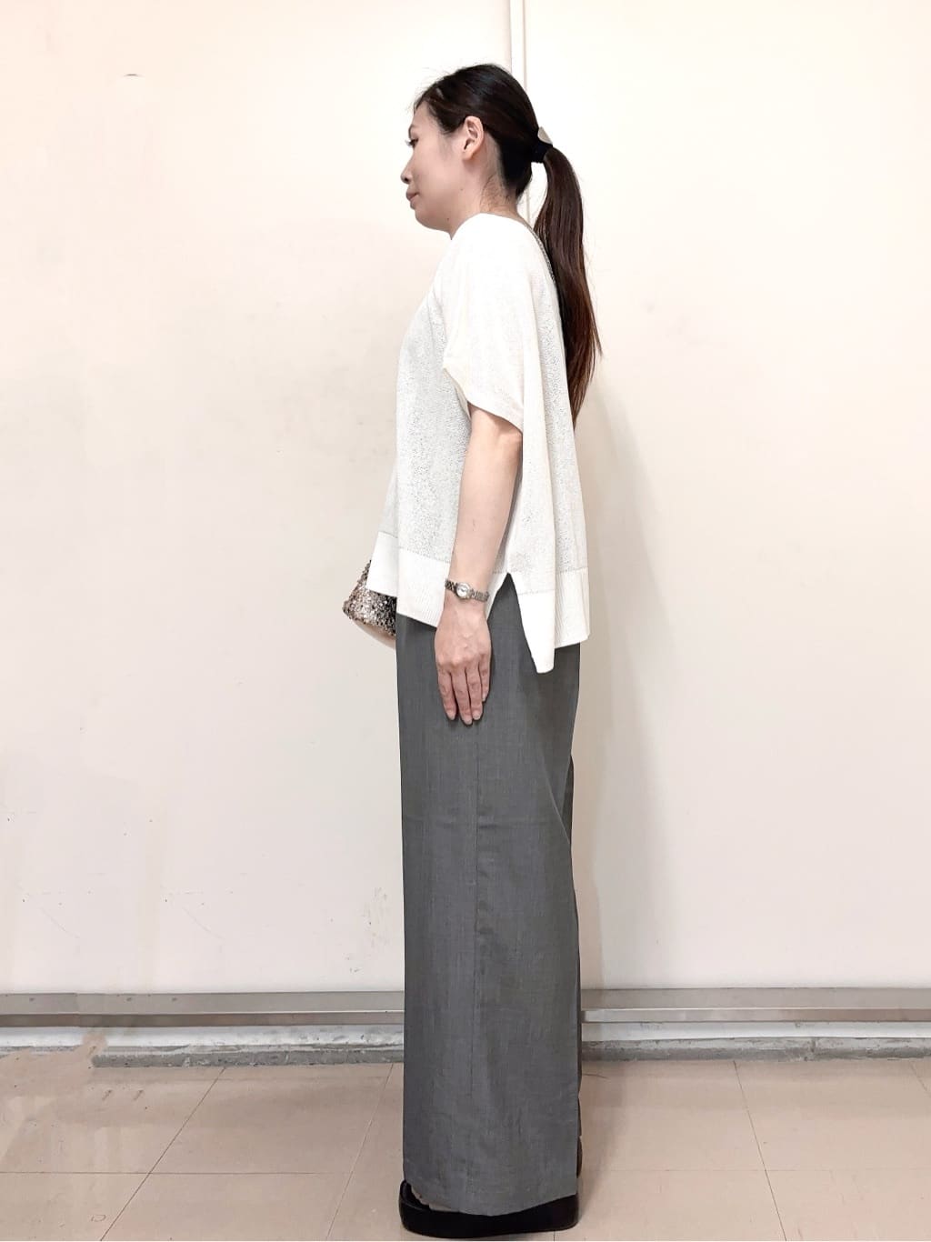 あきさんの「OPAQUE.CLIP｜《5色展開／S-LLサイズ》リラクシーメッシュニット【洗濯機洗い可】」を使ったコーディネート