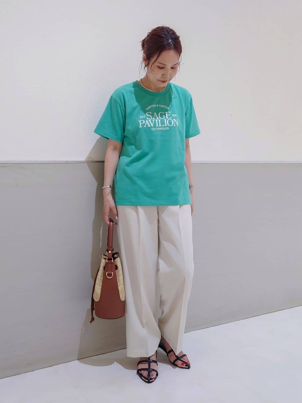 maruさんの「THE SHOP TK｜◆【XS-XLサイズ】麻調ワイドパンツ/洗濯機OK/from the VOICE」を使ったコーディネート