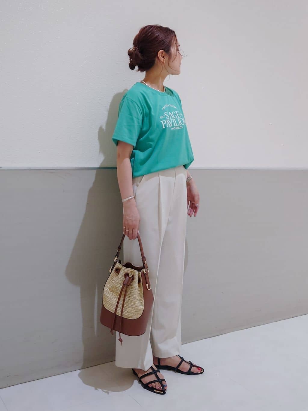 maruさんの「THE SHOP TK｜◆【XS-XLサイズ】麻調ワイドパンツ/洗濯機OK/from the VOICE」を使ったコーディネート