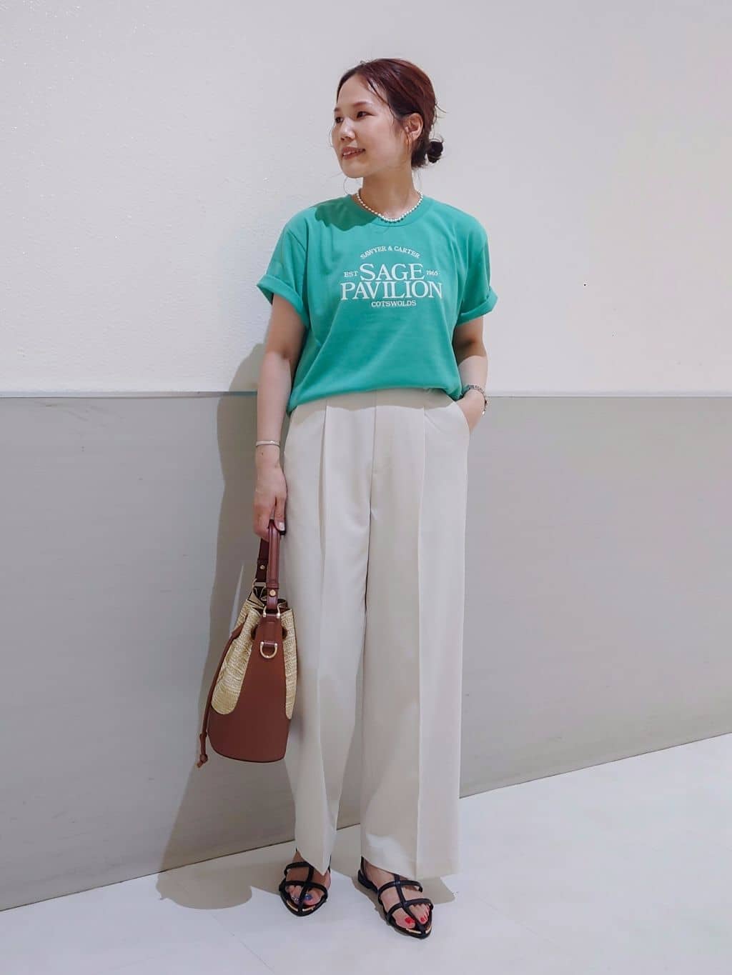 maruさんの「THE SHOP TK｜◆【XS-XLサイズ】麻調ワイドパンツ/洗濯機OK/from the VOICE」を使ったコーディネート
