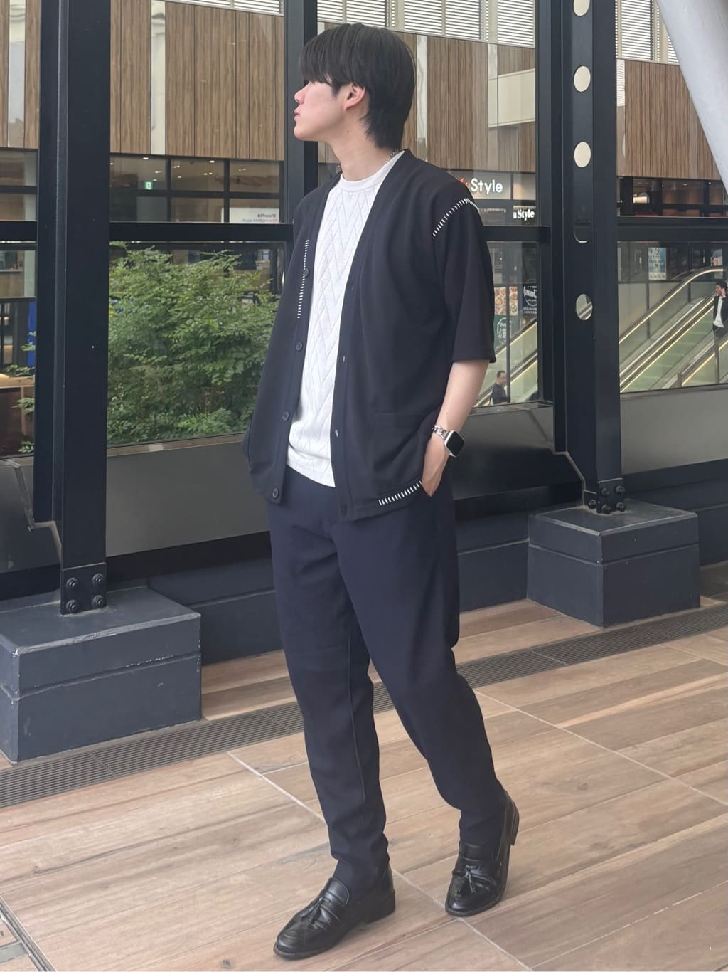 うらしーさんの「THE SHOP TK｜ツイルステッチ半袖カーディガン【洗濯機OK/接触冷感】」を使ったコーディネート