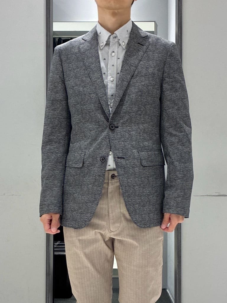 わいずみさんの「TAKEO KIKUCHI｜【抗菌防臭】COOL DOTS（R）ドビープリント ジャケット」を使ったコーディネート